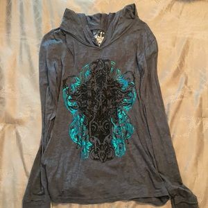 Rock&Roll burnout hooded pullover; Size XL